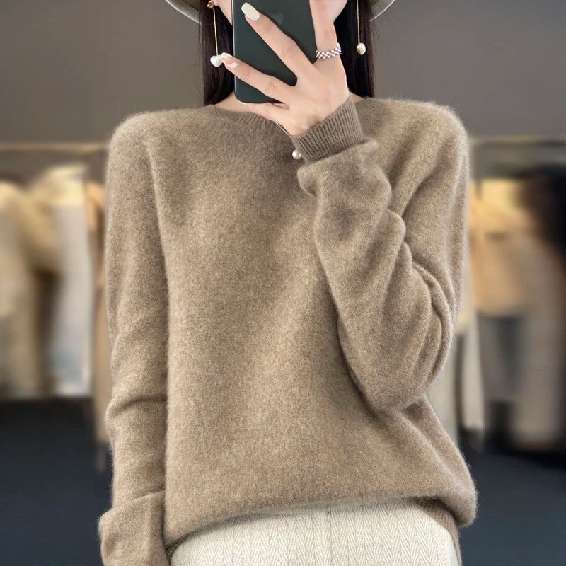 Women’s 100% Merino Wool Pullover Sweater Warm O-Neck Top