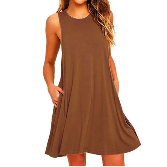 Loose Swing Mini Beach Cover Up with Pockets