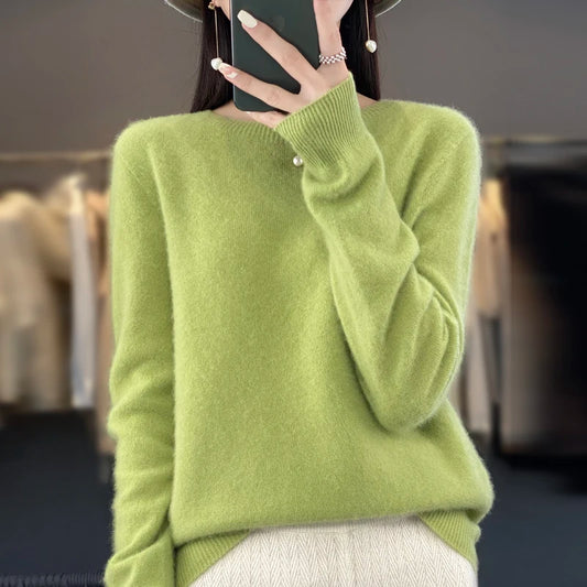 Women’s 100% Merino Wool Pullover Sweater Warm O-Neck Top