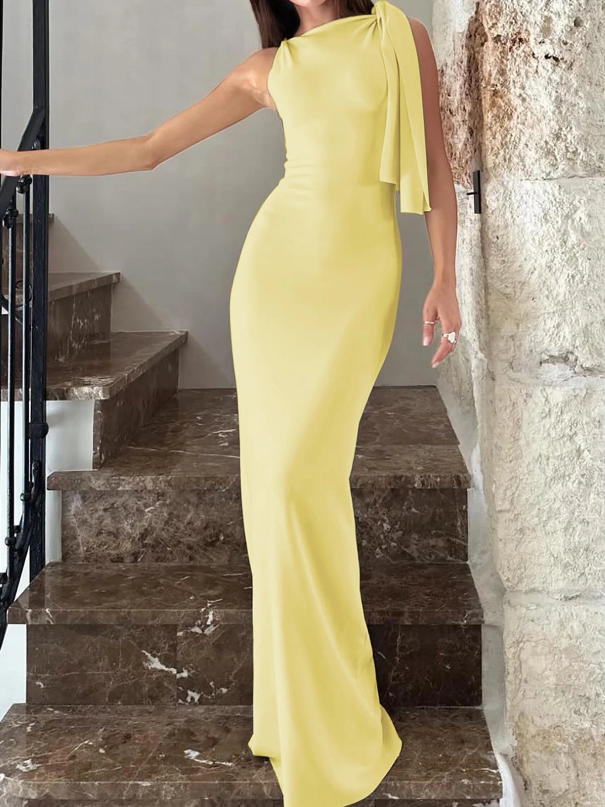 Women’s Solid O-Neck Bodycon Maxi Dress