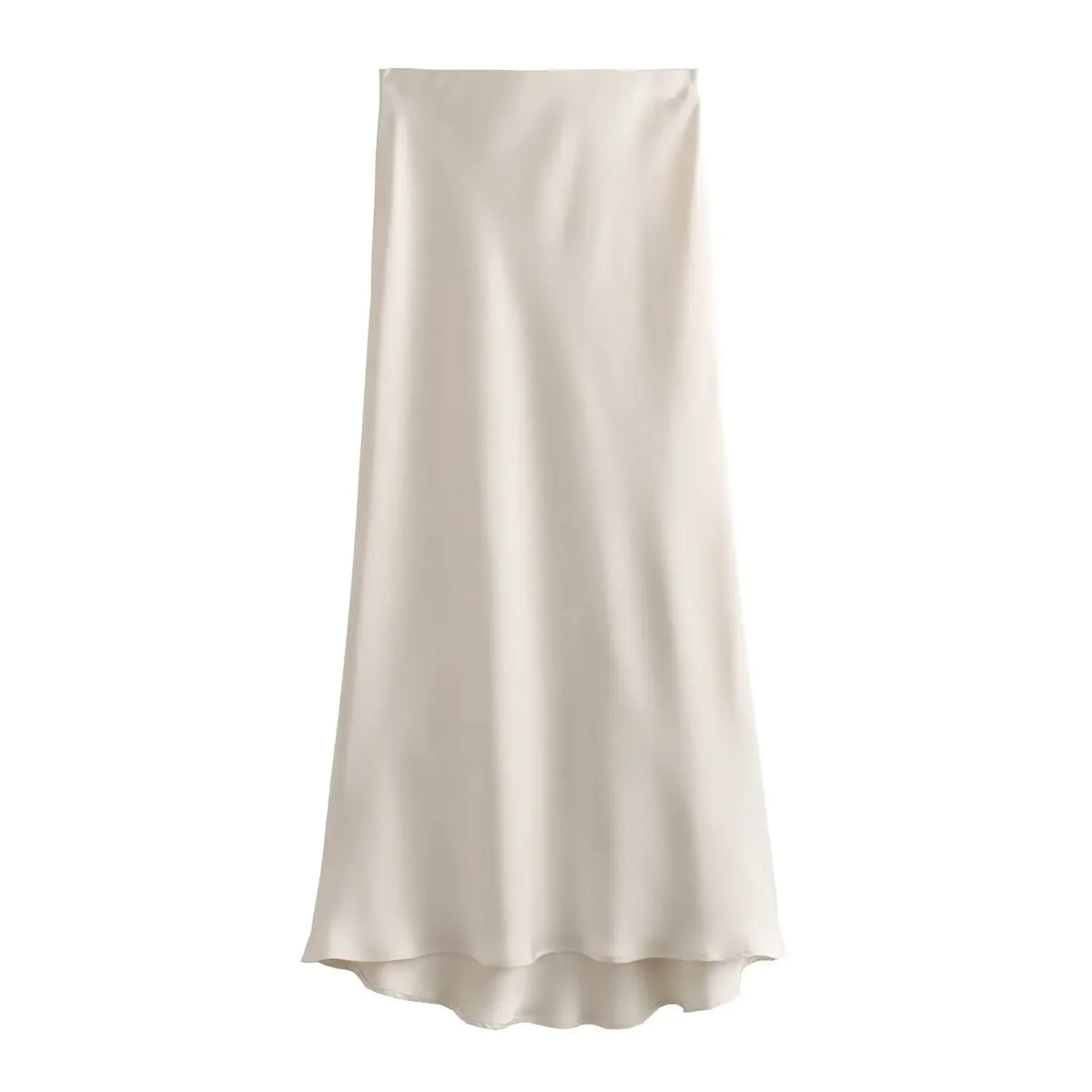 Black Satin High Waist Midi Skirt