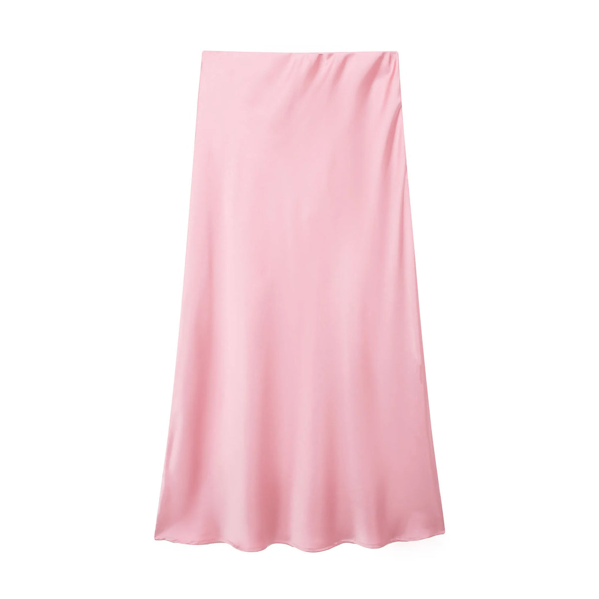 Black Satin High Waist Midi Skirt