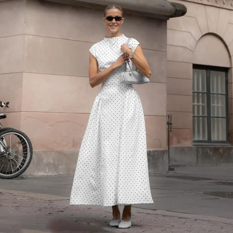 Women’s White Polka Dot Long Dress