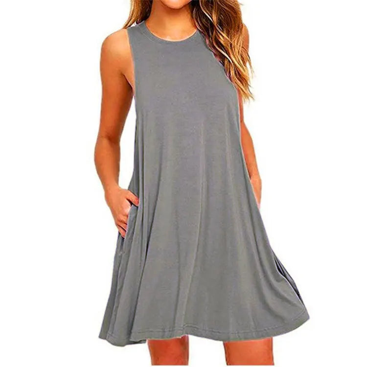 Loose Swing Mini Beach Cover Up with Pockets