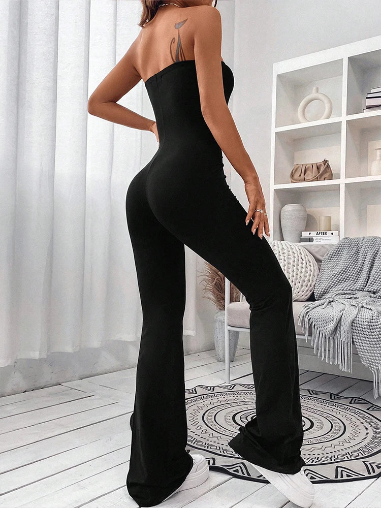 Women’s High-Waisted Drawstring Flare Jumpsuit
