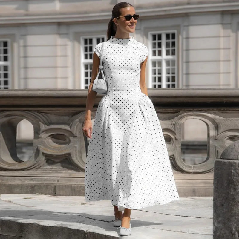 Women’s White Polka Dot Long Dress