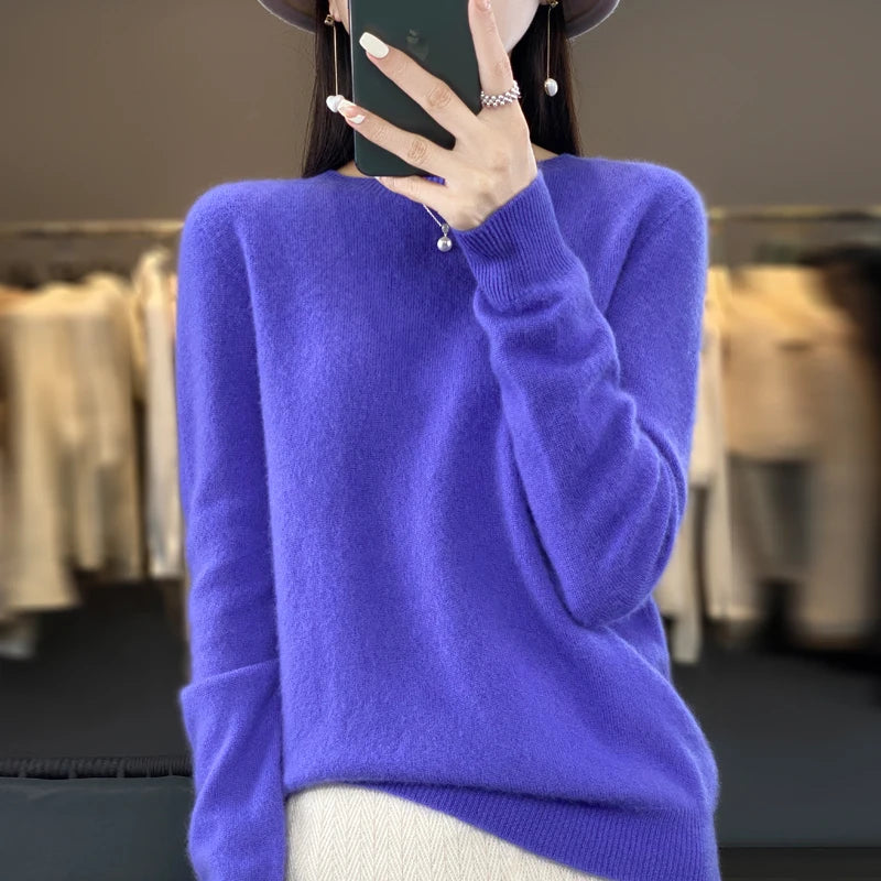 Women’s 100% Merino Wool Pullover Sweater Warm O-Neck Top