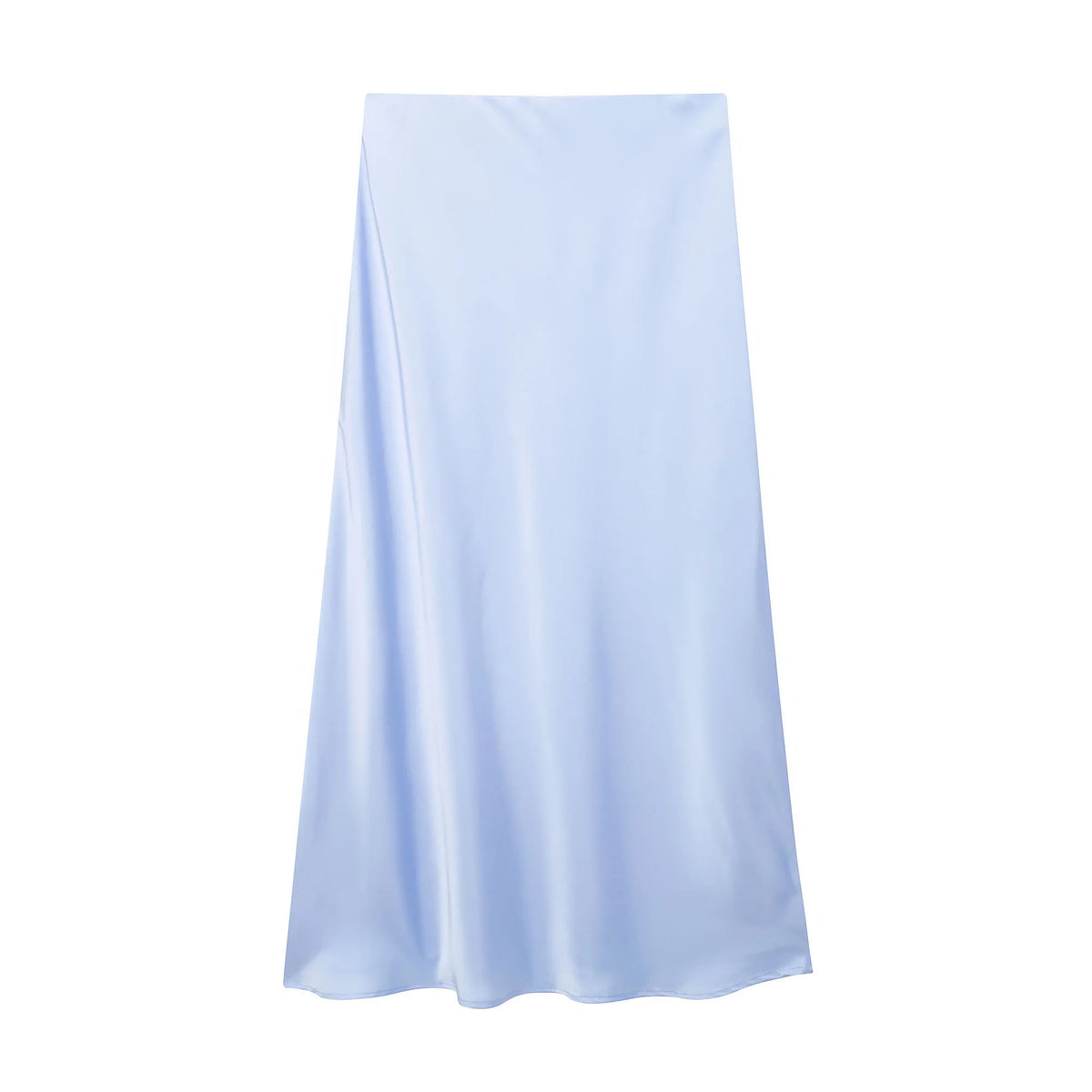Black Satin High Waist Midi Skirt