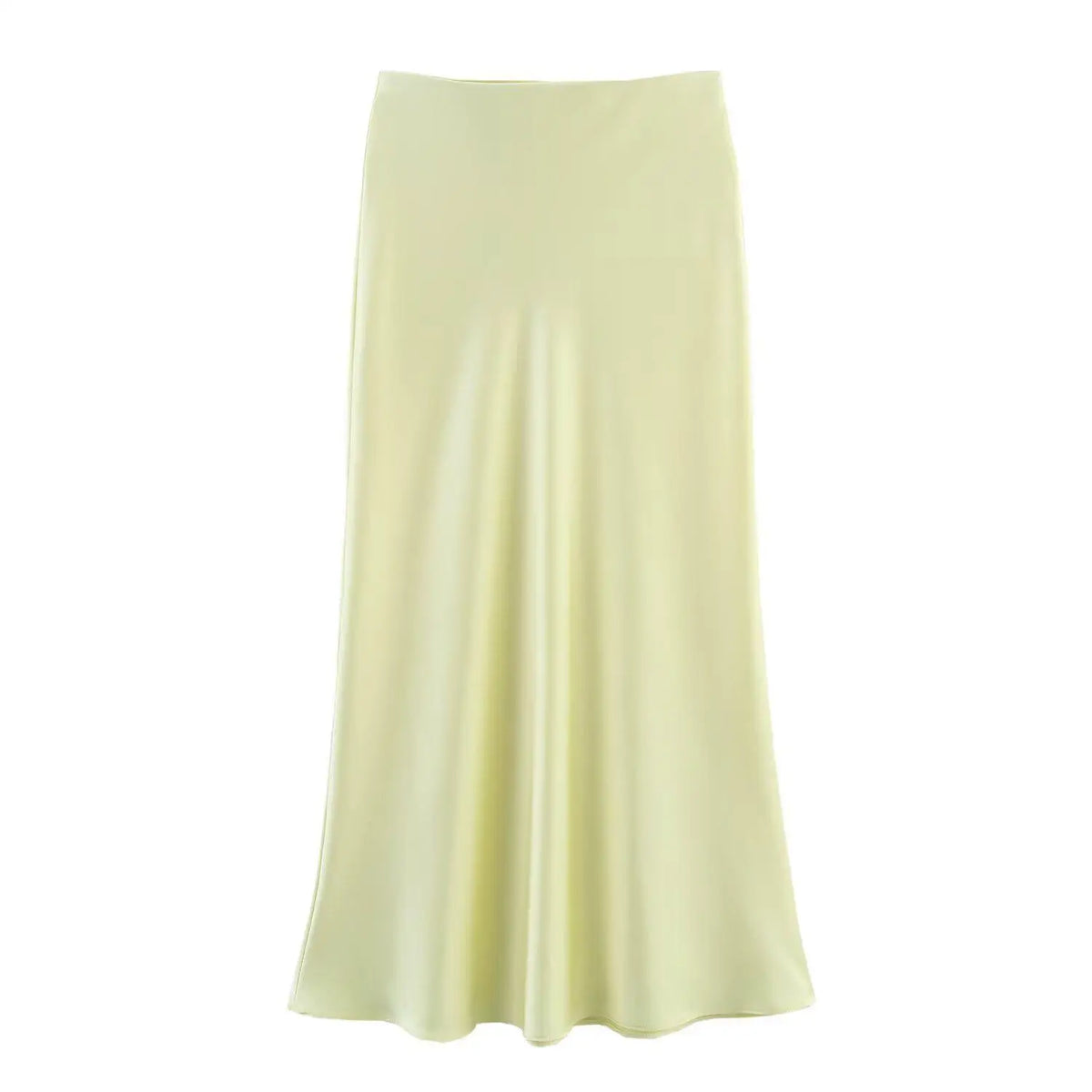 Black Satin High Waist Midi Skirt