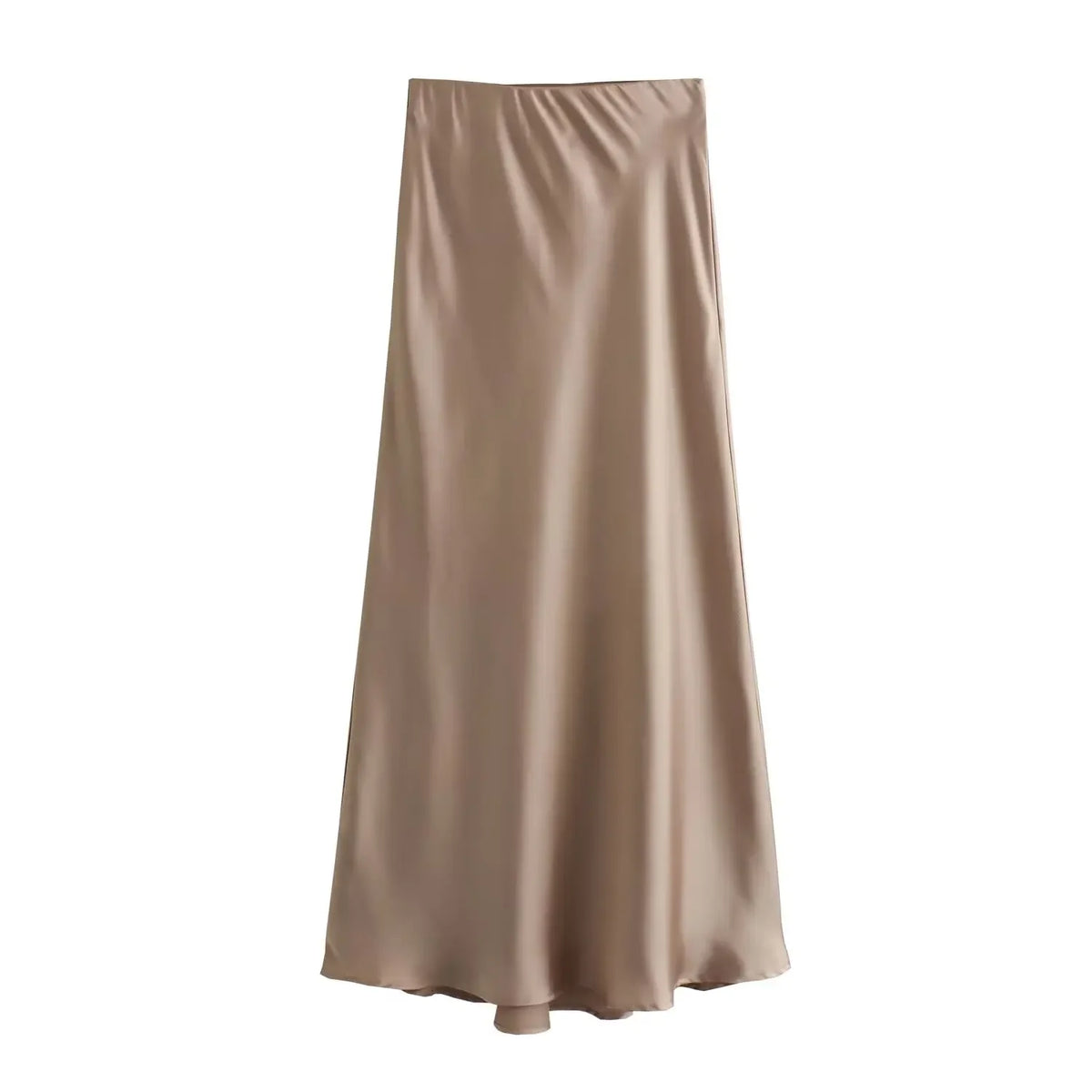 Black Satin High Waist Midi Skirt