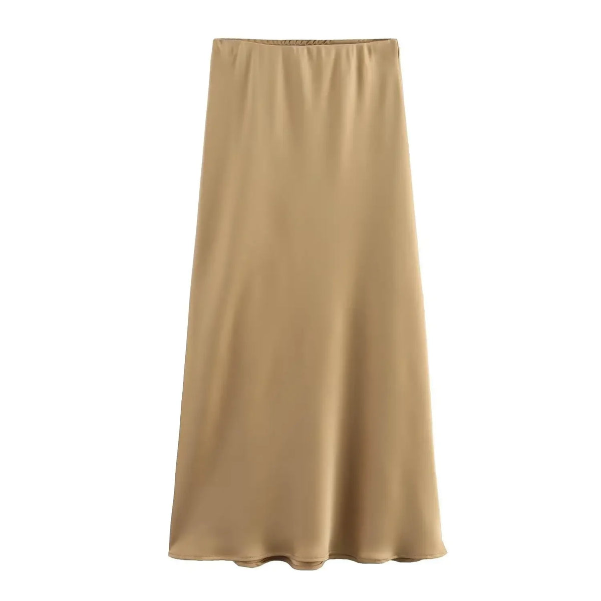 Black Satin High Waist Midi Skirt
