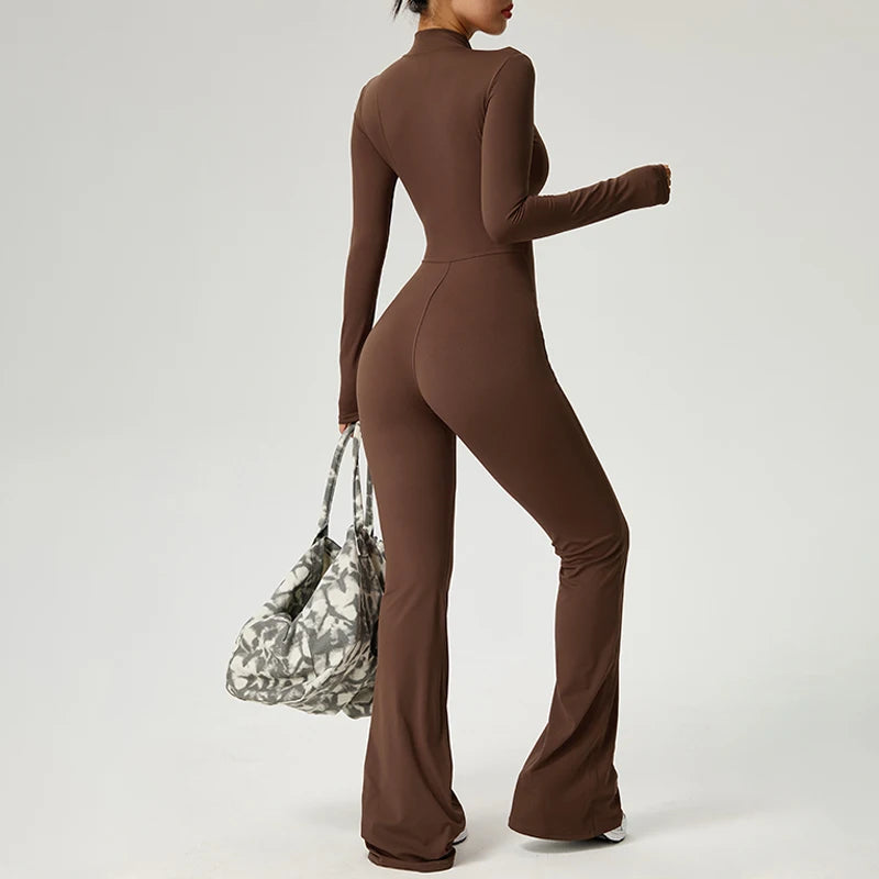Women’s Long Sleeve Yoga Workout Zipper Jumpsuit