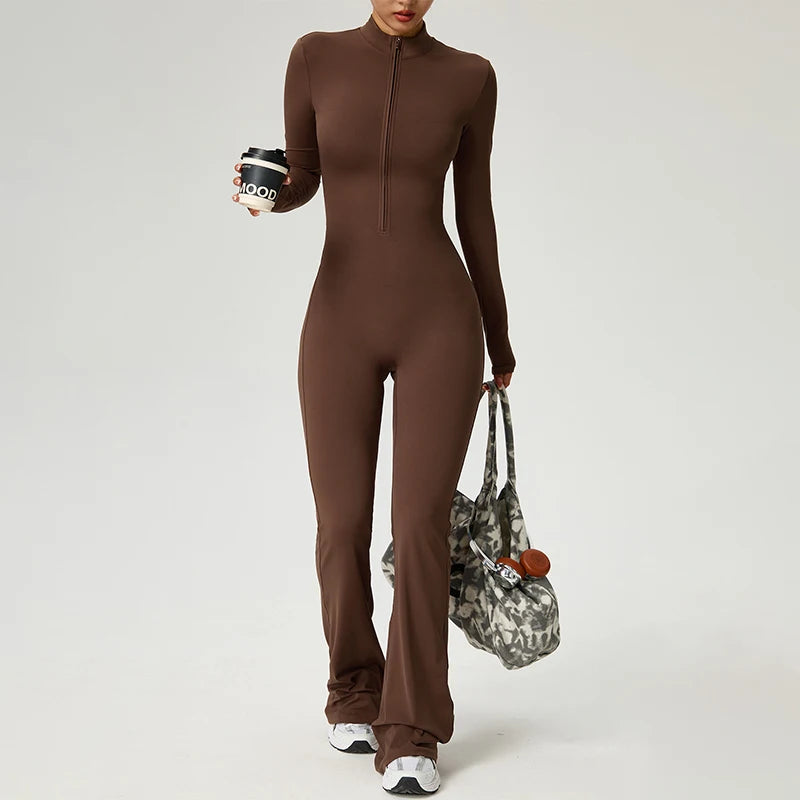 Women’s Long Sleeve Yoga Workout Zipper Jumpsuit