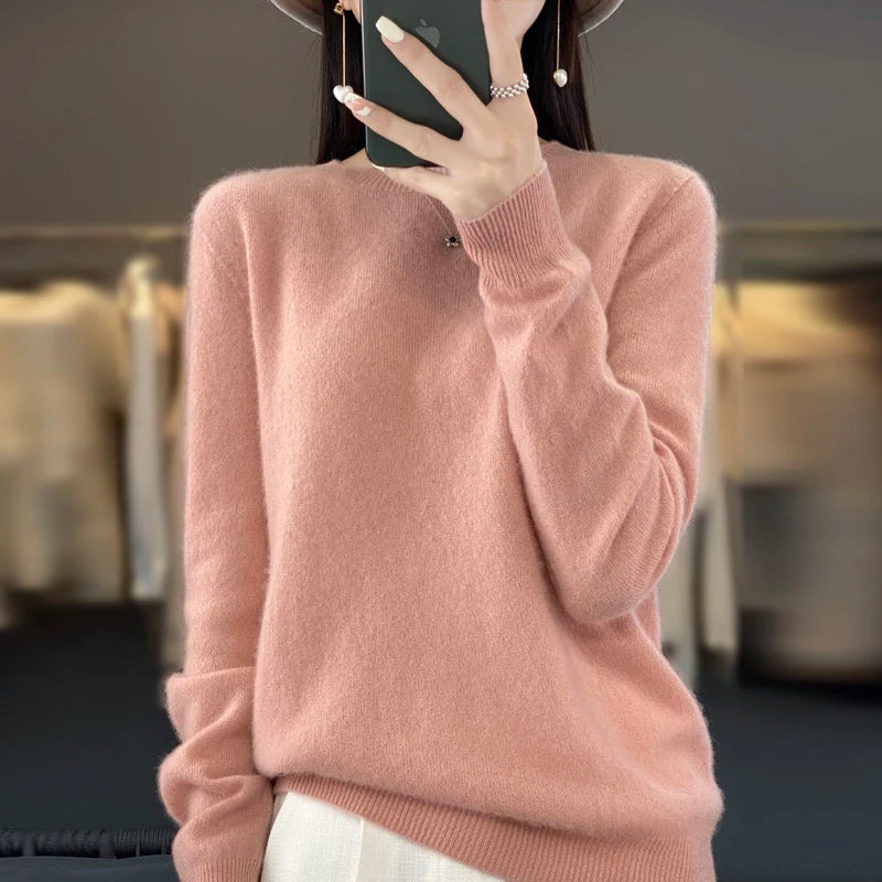 Women’s 100% Merino Wool Pullover Sweater Warm O-Neck Top
