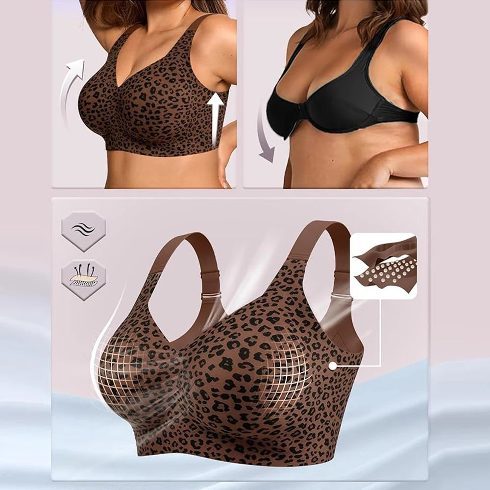 Leopard Jelly Bras No Underwire Push Up Wireless Bra Seamless Lift Bras Full Coverage Bralette Everyday Brassiere Plus Size