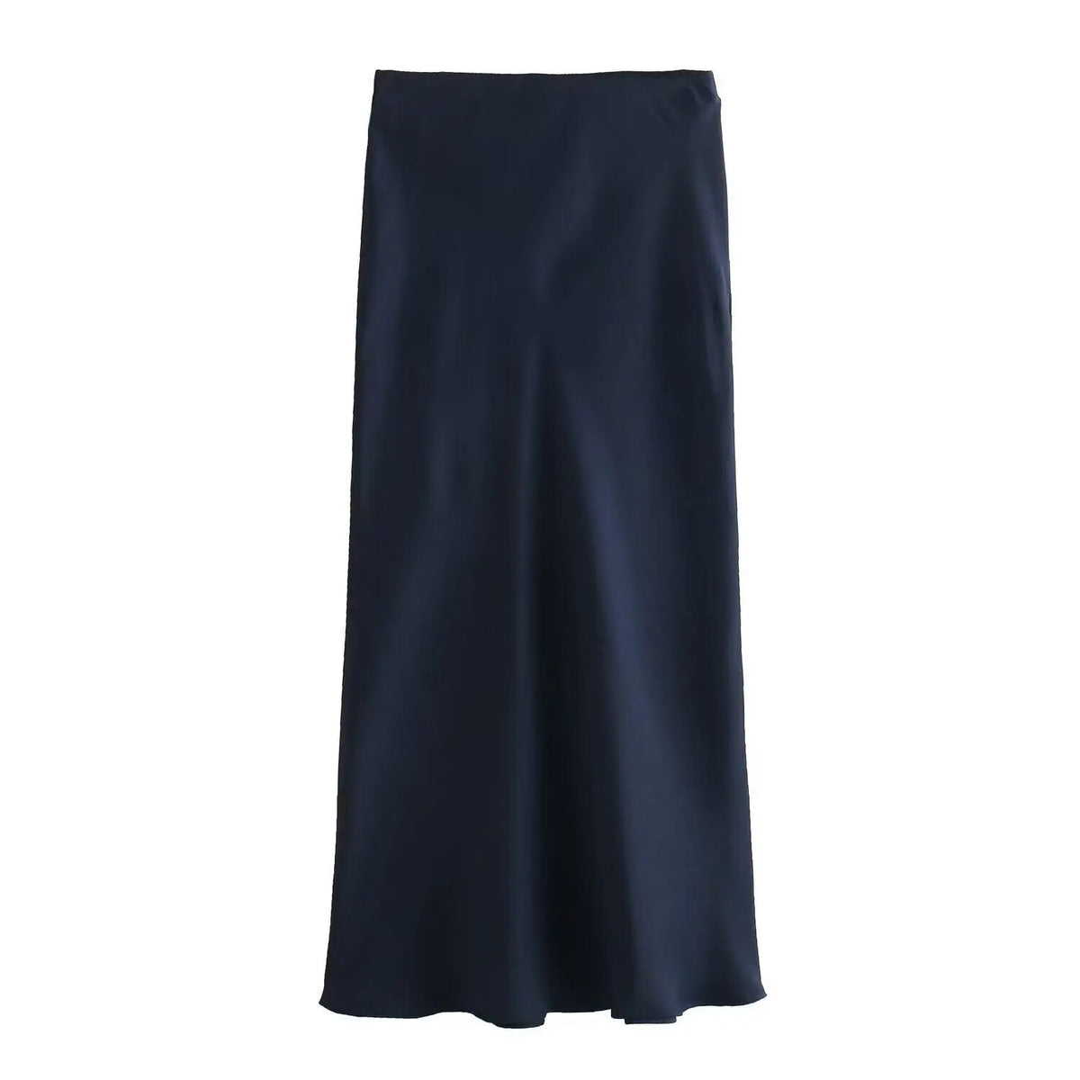 Black Satin High Waist Midi Skirt