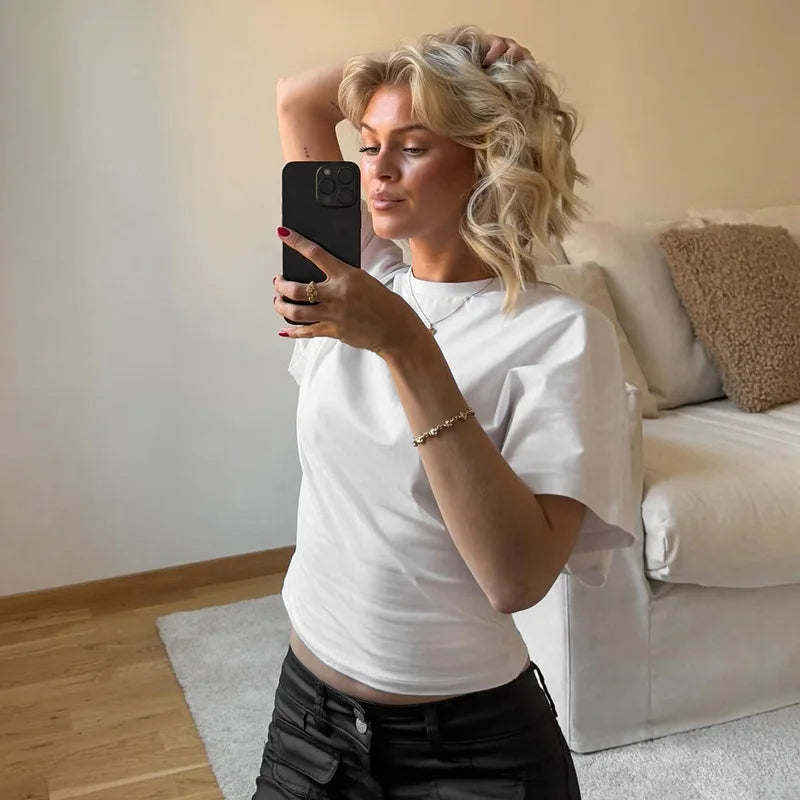 Casual Solid Women’s Gray Cropped T-Shirt