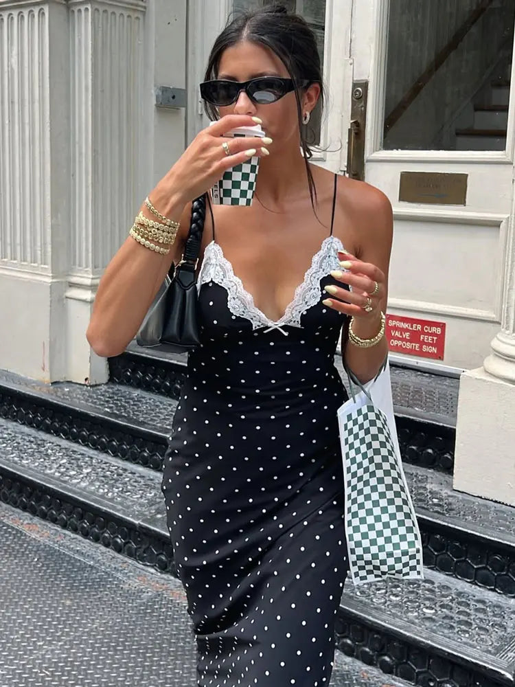Women’s Spaghetti Strap Lace V-Neck Maxi Dress
