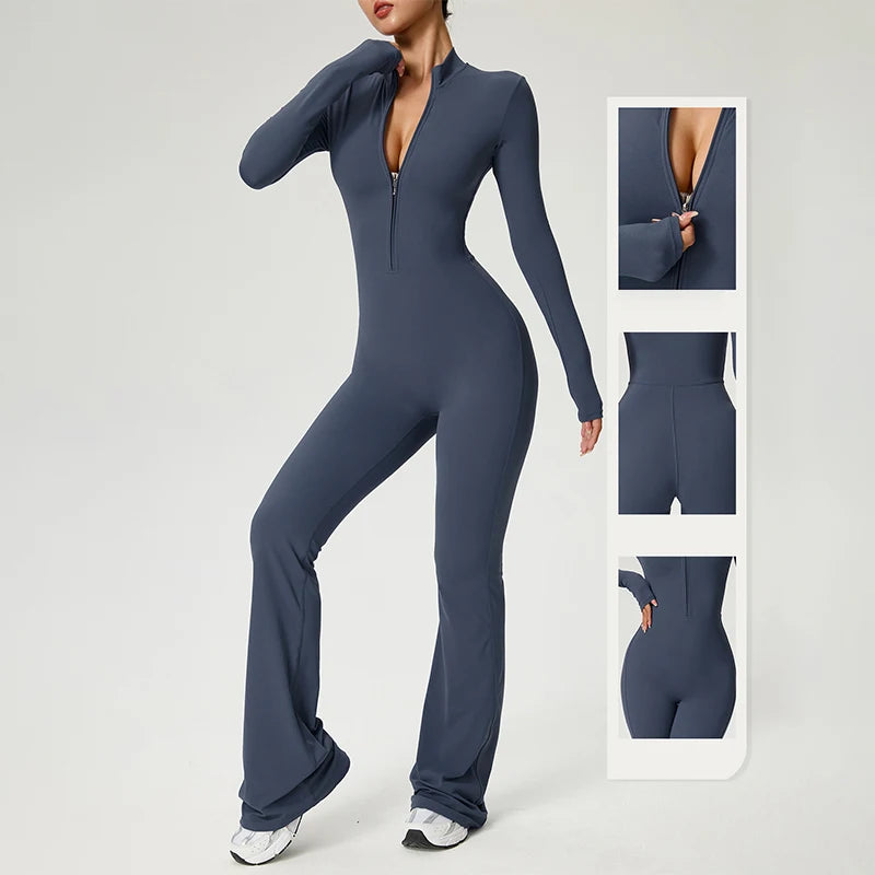 Women’s Long Sleeve Yoga Workout Zipper Jumpsuit