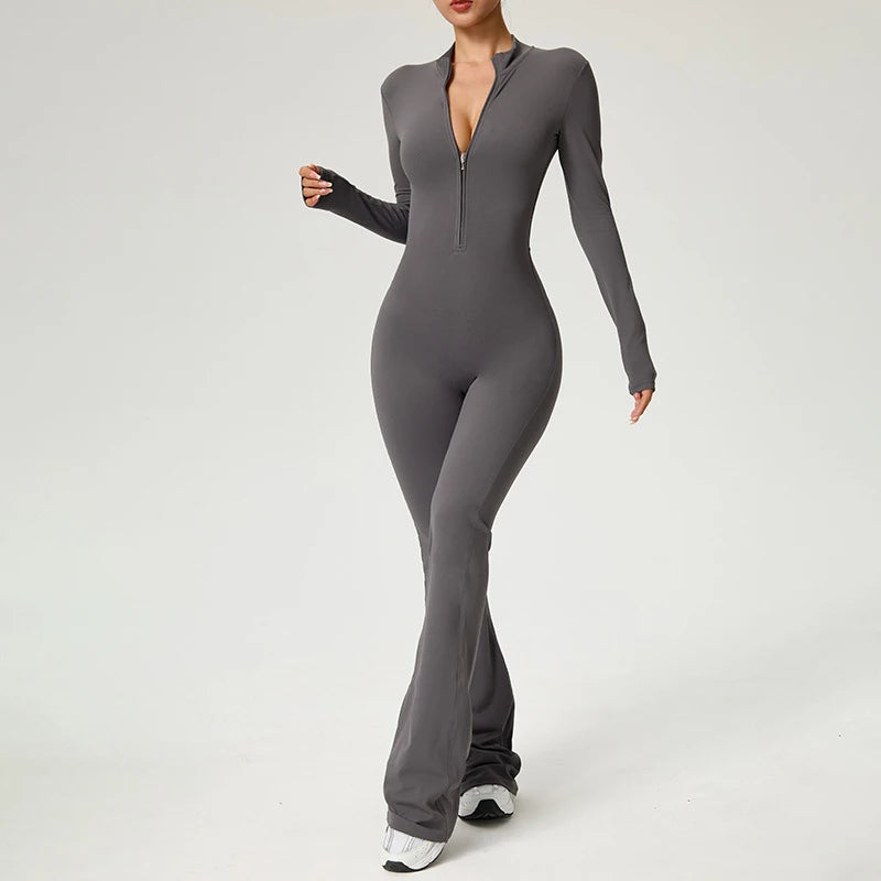 Women’s Long Sleeve Yoga Workout Zipper Jumpsuit