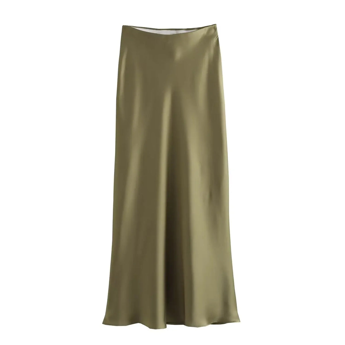 Black Satin High Waist Midi Skirt