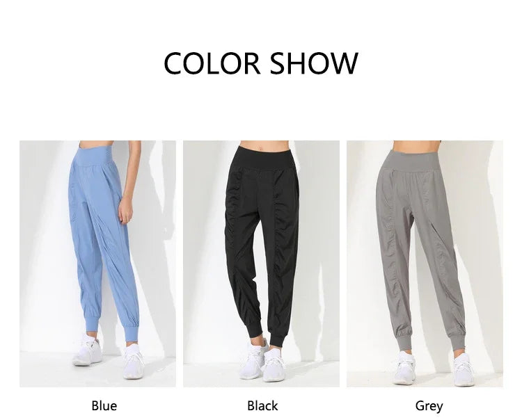 Yoga Pants Loose Slim Quick-Dry Yoga Pants Pleated Hem Bound Running Fitness Capris Pockets Jogging Pants Woman