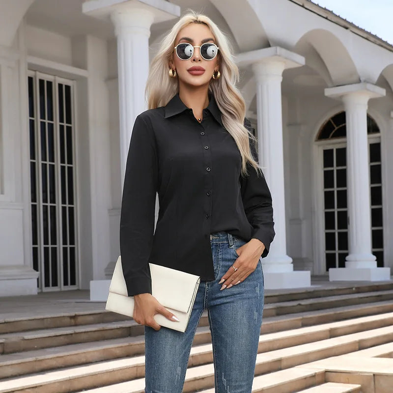 Women’s Slim Fit Solid Long Sleeve Blouse