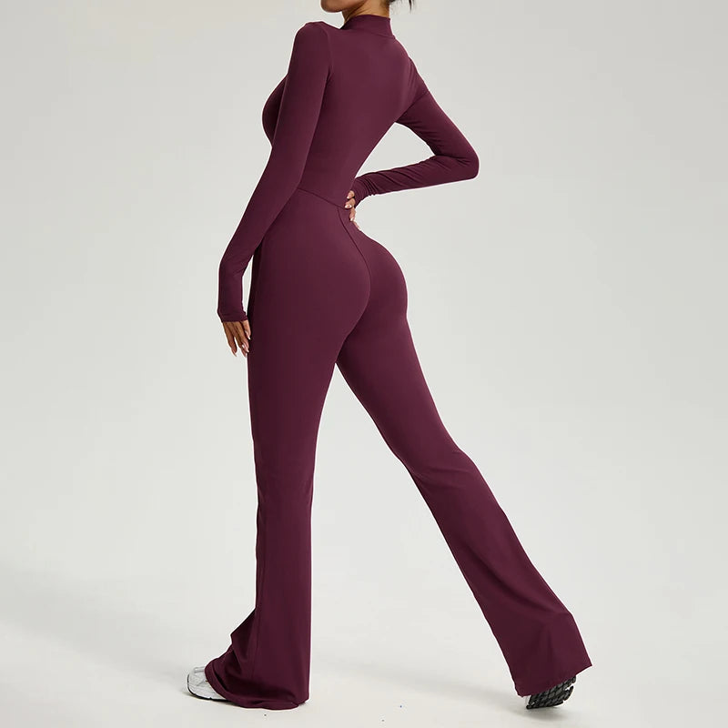 Women’s Long Sleeve Yoga Workout Zipper Jumpsuit