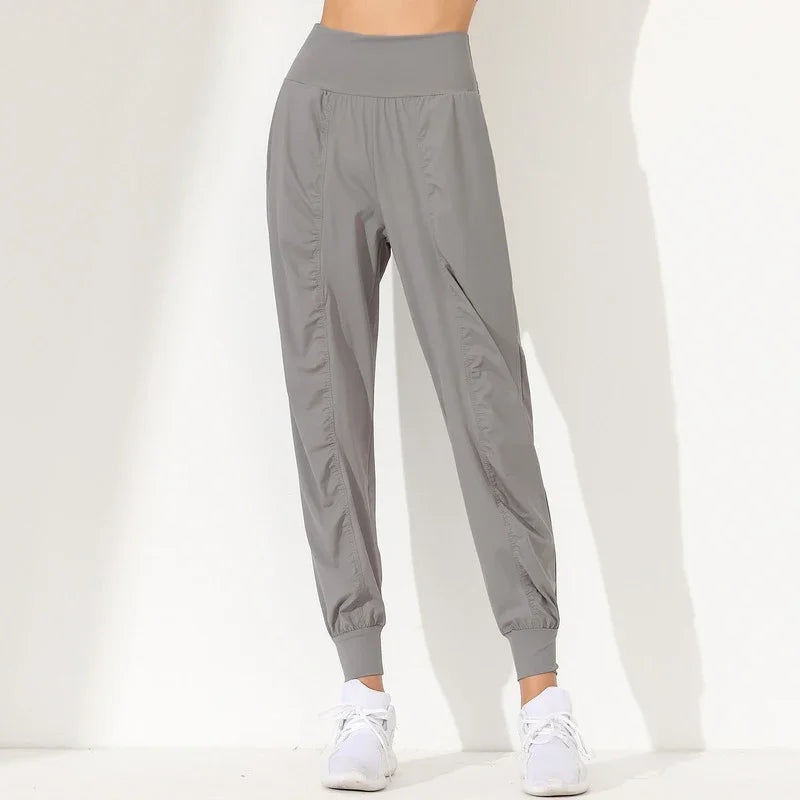 Yoga Pants Loose Slim Quick-Dry Yoga Pants Pleated Hem Bound Running Fitness Capris Pockets Jogging Pants Woman