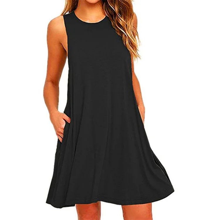 Loose Swing Mini Beach Cover Up with Pockets