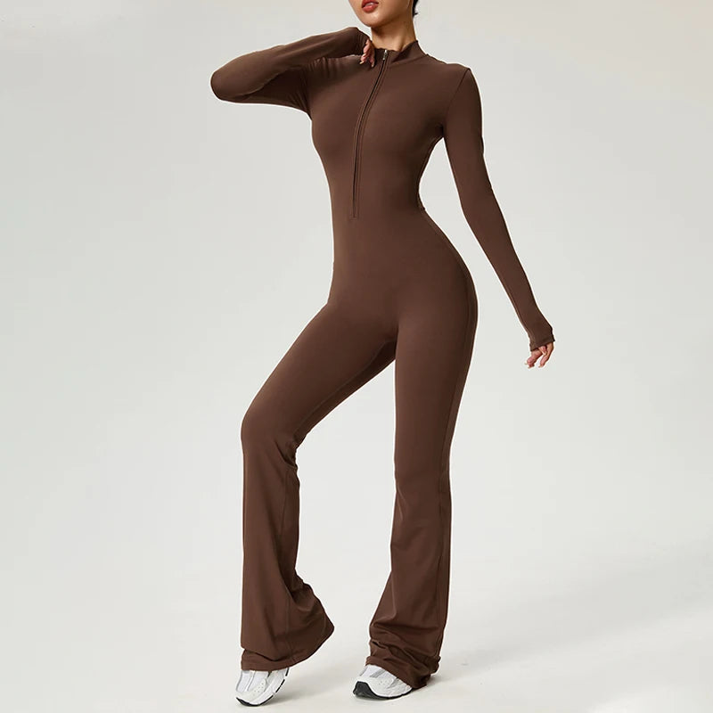 Women’s Long Sleeve Yoga Workout Zipper Jumpsuit