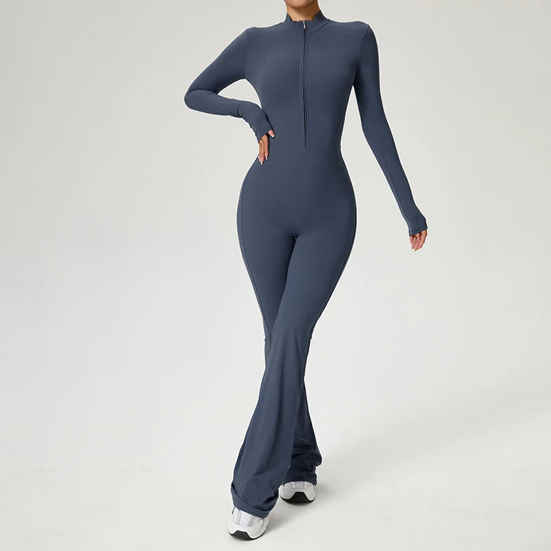 Women’s Long Sleeve Yoga Workout Zipper Jumpsuit