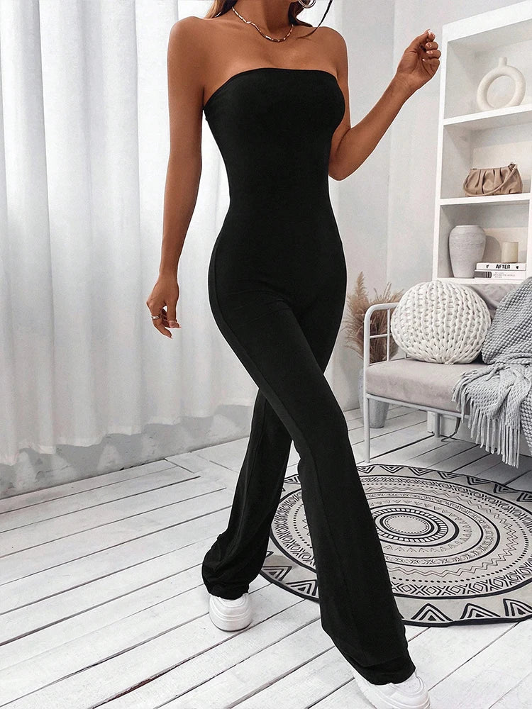 Women’s High-Waisted Drawstring Flare Jumpsuit