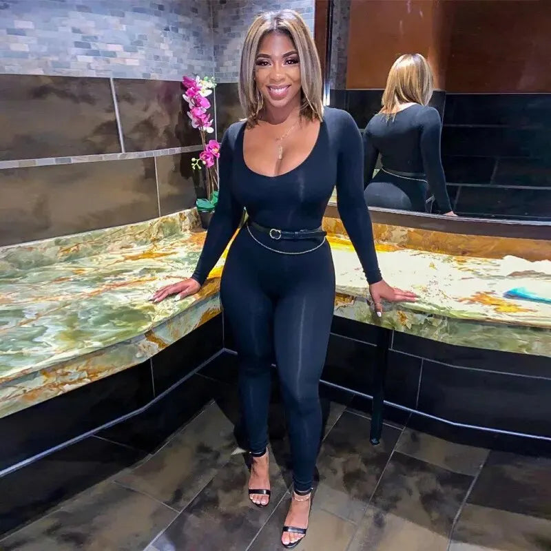 Women’s Long Sleeve Slim Fit Bodycon Jumpsuit