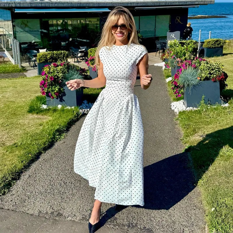 Women’s White Polka Dot Long Dress