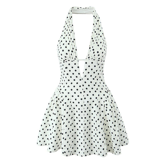 Women’s Retro Polka Dot Halter Mini Dress