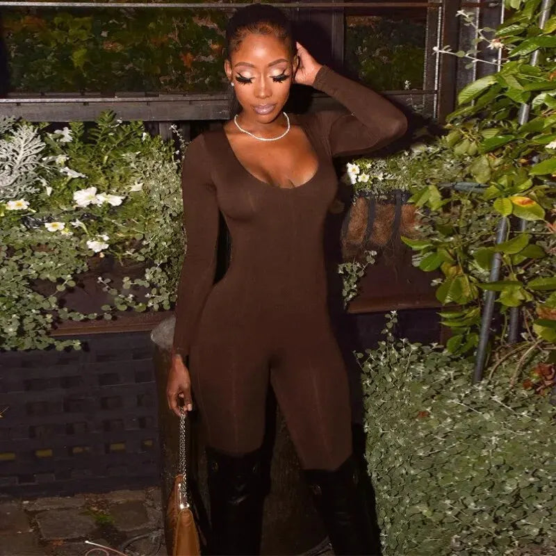 Women’s Long Sleeve Slim Fit Bodycon Jumpsuit