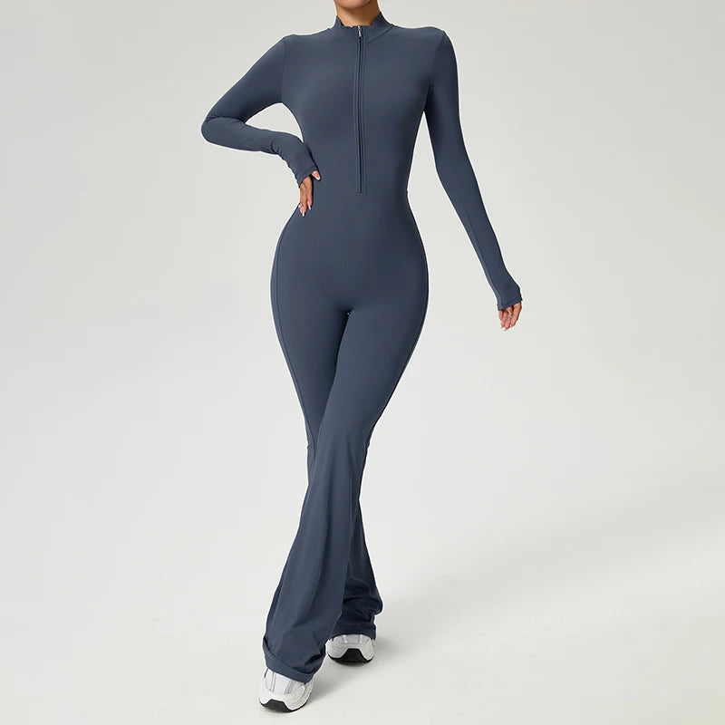 Women’s Long Sleeve Yoga Workout Zipper Jumpsuit