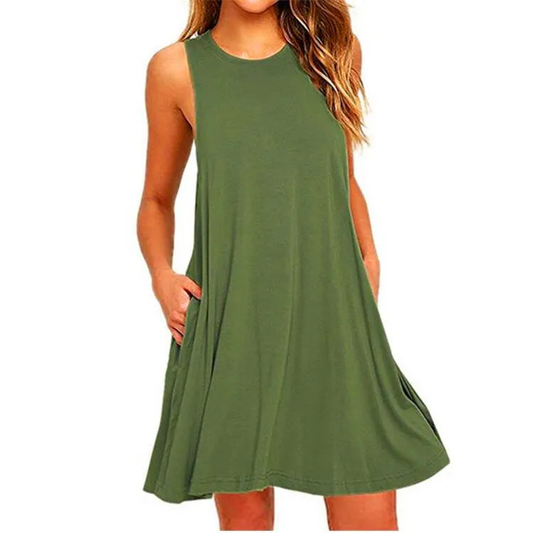 Loose Swing Mini Beach Cover Up with Pockets
