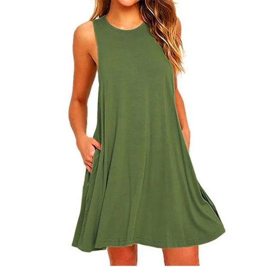 Loose Swing Mini Beach Cover Up with Pockets
