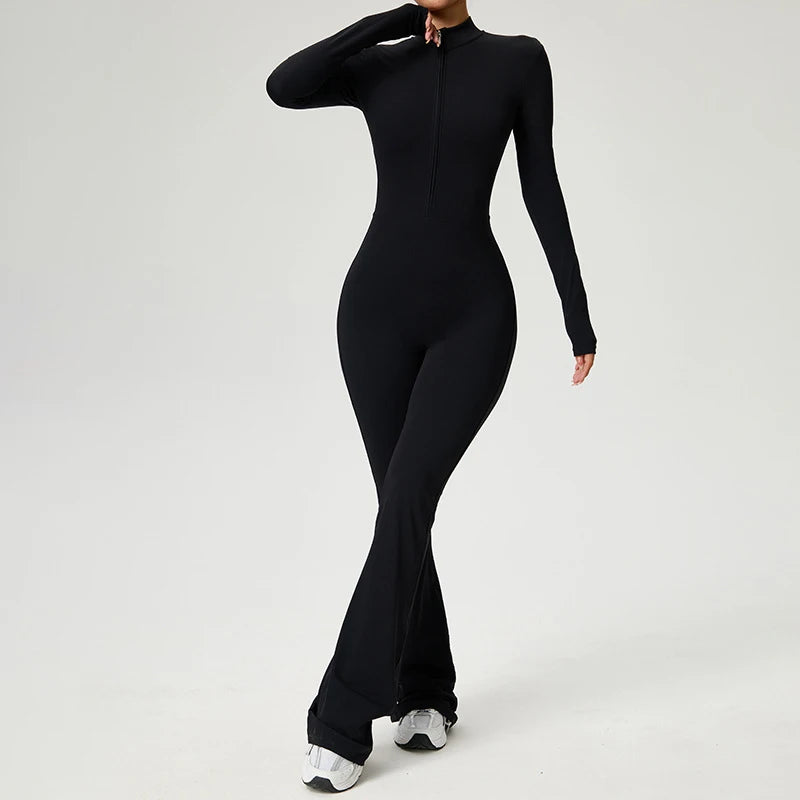 Women’s Long Sleeve Yoga Workout Zipper Jumpsuit