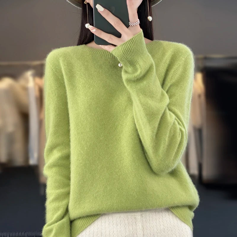 Women’s 100% Merino Wool Pullover Sweater Warm O-Neck Top