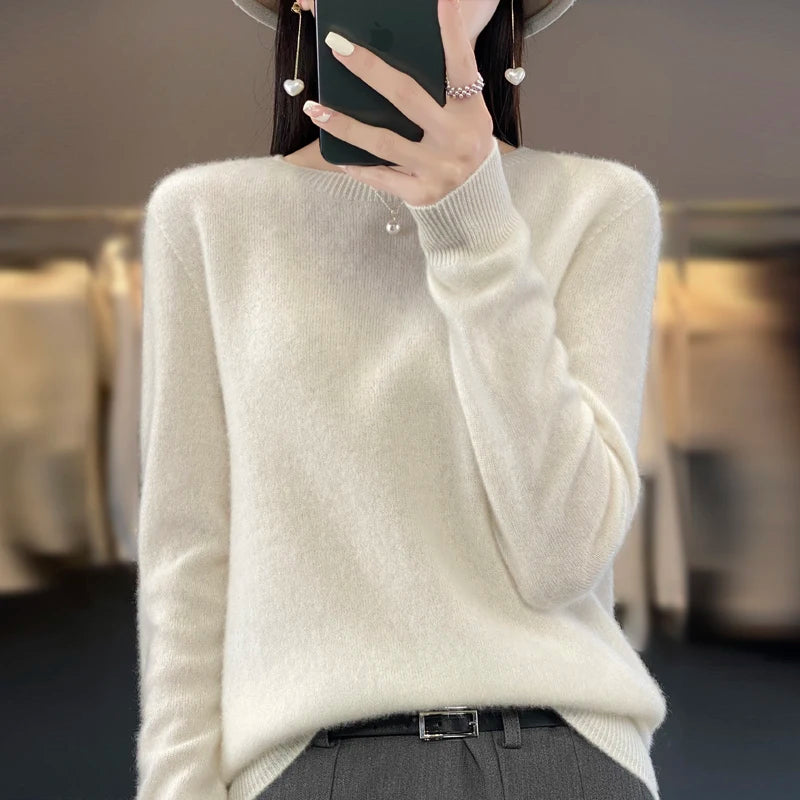 Women’s 100% Merino Wool Pullover Sweater Warm O-Neck Top