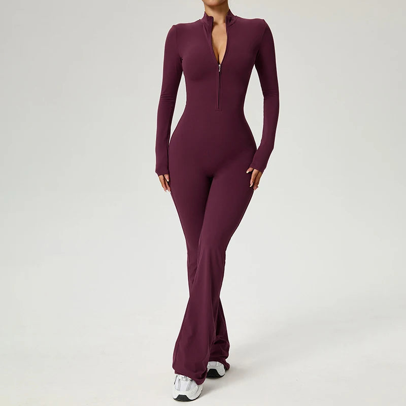 Women’s Long Sleeve Yoga Workout Zipper Jumpsuit