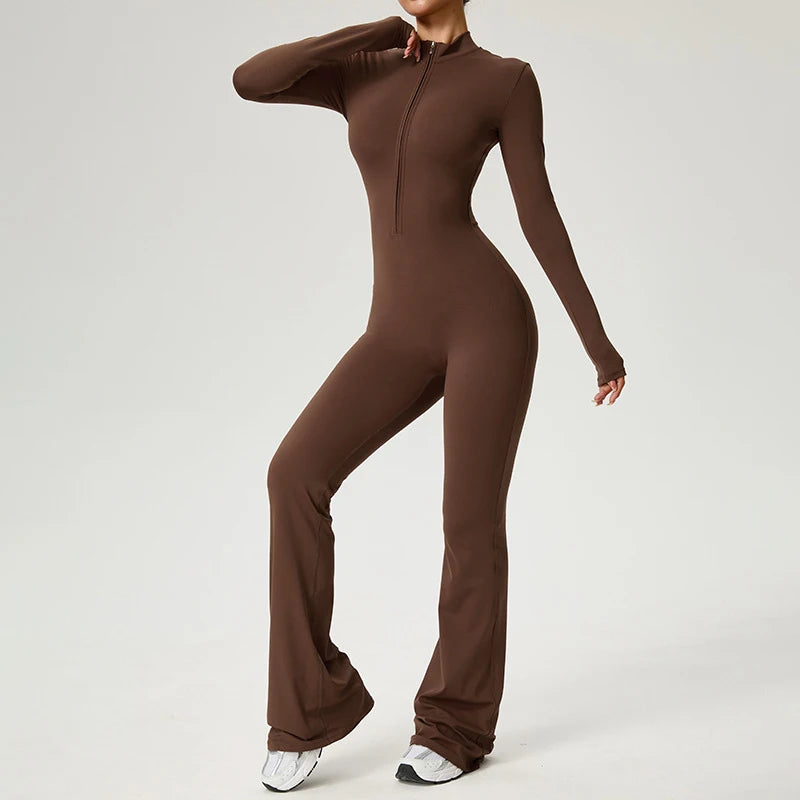 Women’s Long Sleeve Yoga Workout Zipper Jumpsuit