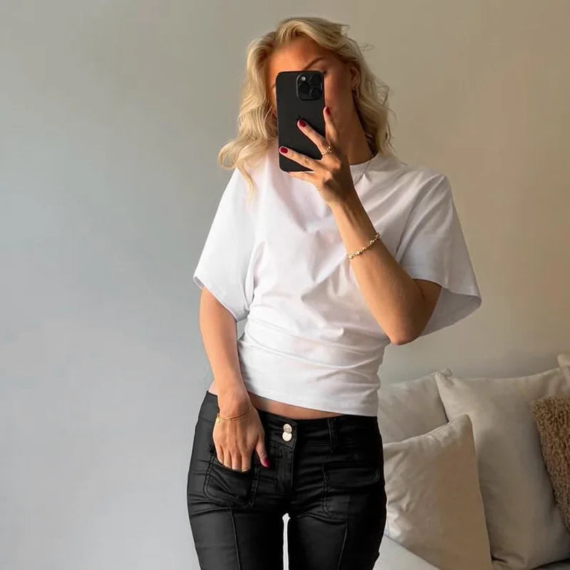 Casual Solid Women’s Gray Cropped T-Shirt