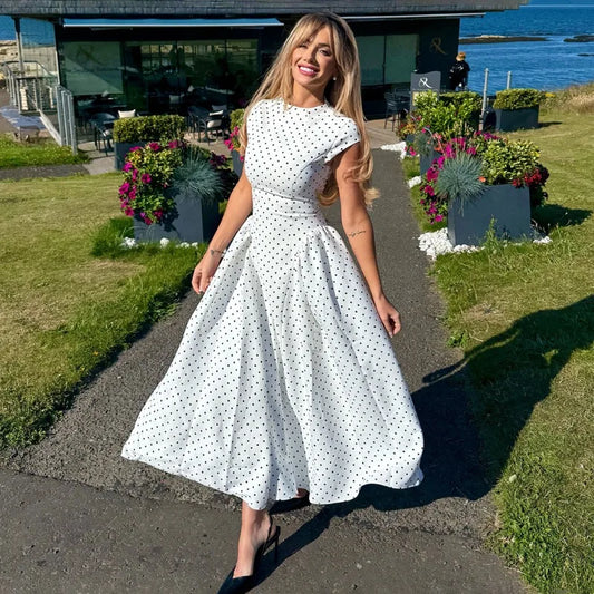 Women’s White Polka Dot Long Dress