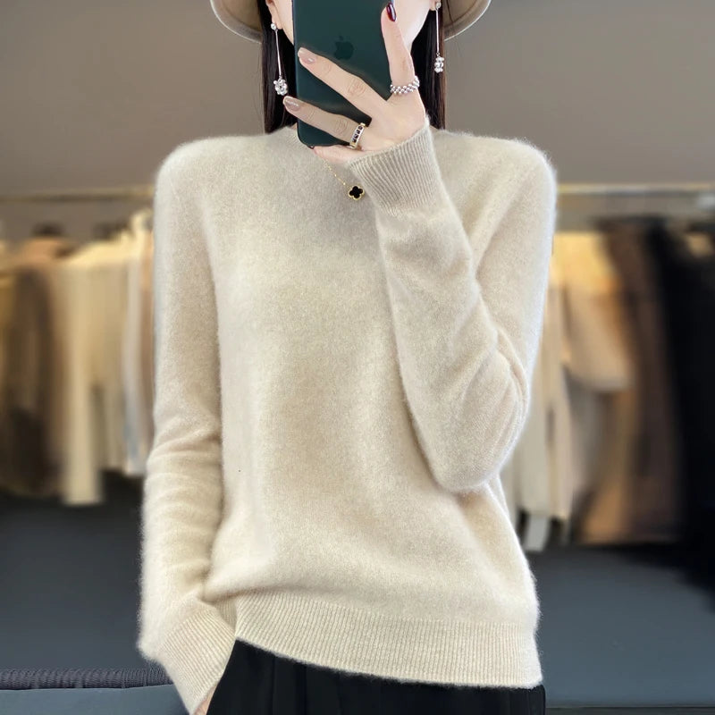Women’s 100% Merino Wool Pullover Sweater Warm O-Neck Top
