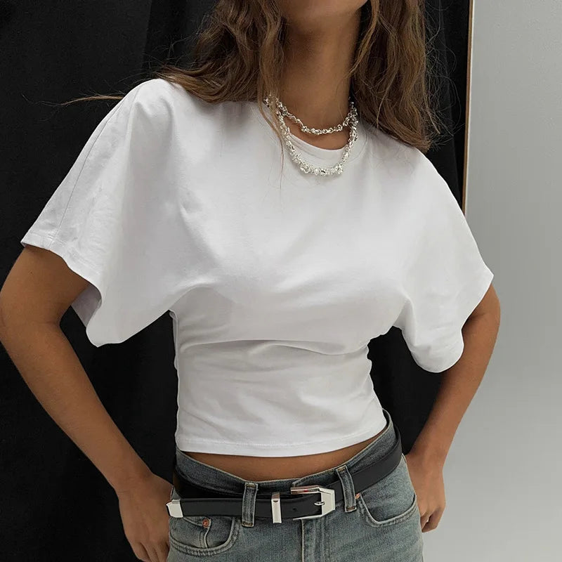 Casual Solid Women’s Gray Cropped T-Shirt